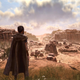 a woman stands in a dusty canyon in forspoken